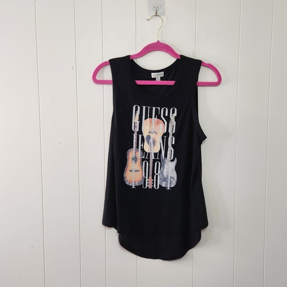 Guess Sleeveless Music Festival Tank Top Black Graphic T-Shirt Guitars Western - Picture 1 of 7
